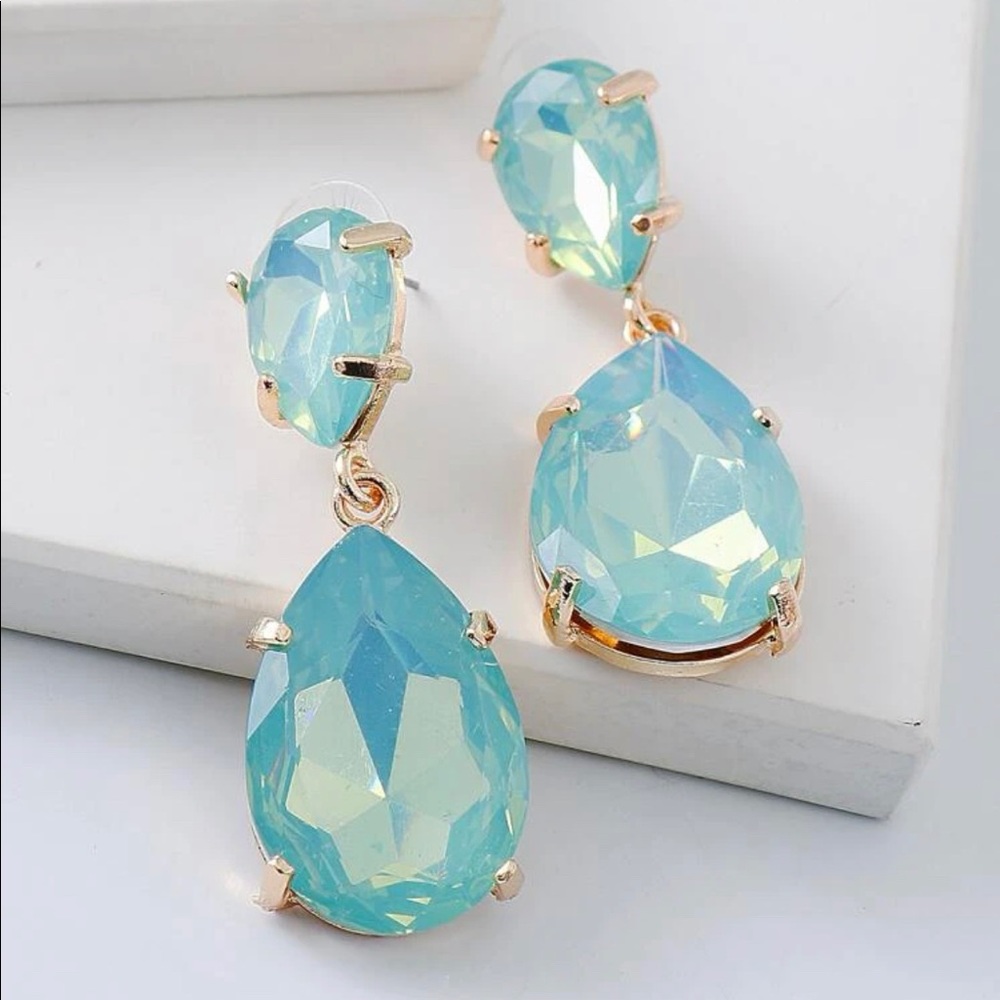Teal Gemstone Teardrop Earrings